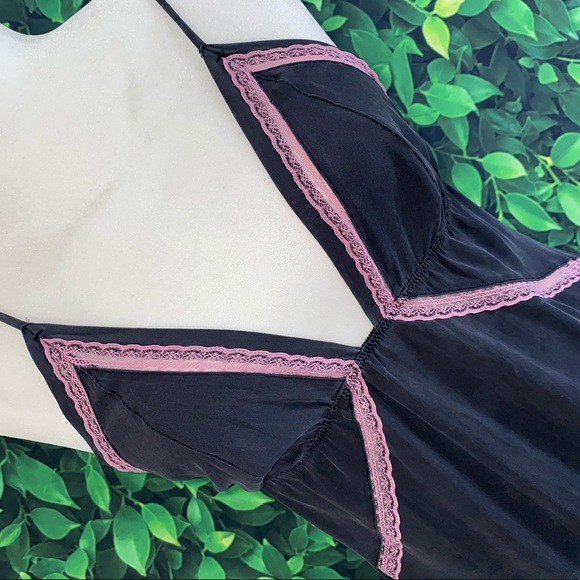 Victoria’s Secret Silk Slip Dress · Dark Gray w/ Pink Lace Trim · Size L - Picture 3 of 6